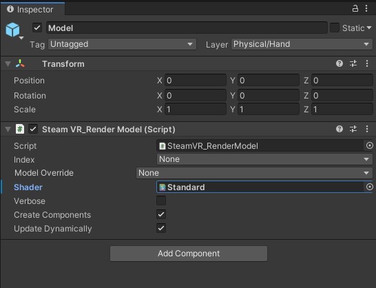 Adding the shader to the VR controller model