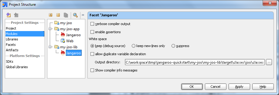 Jangaroo Facet lets you edit compiler settings