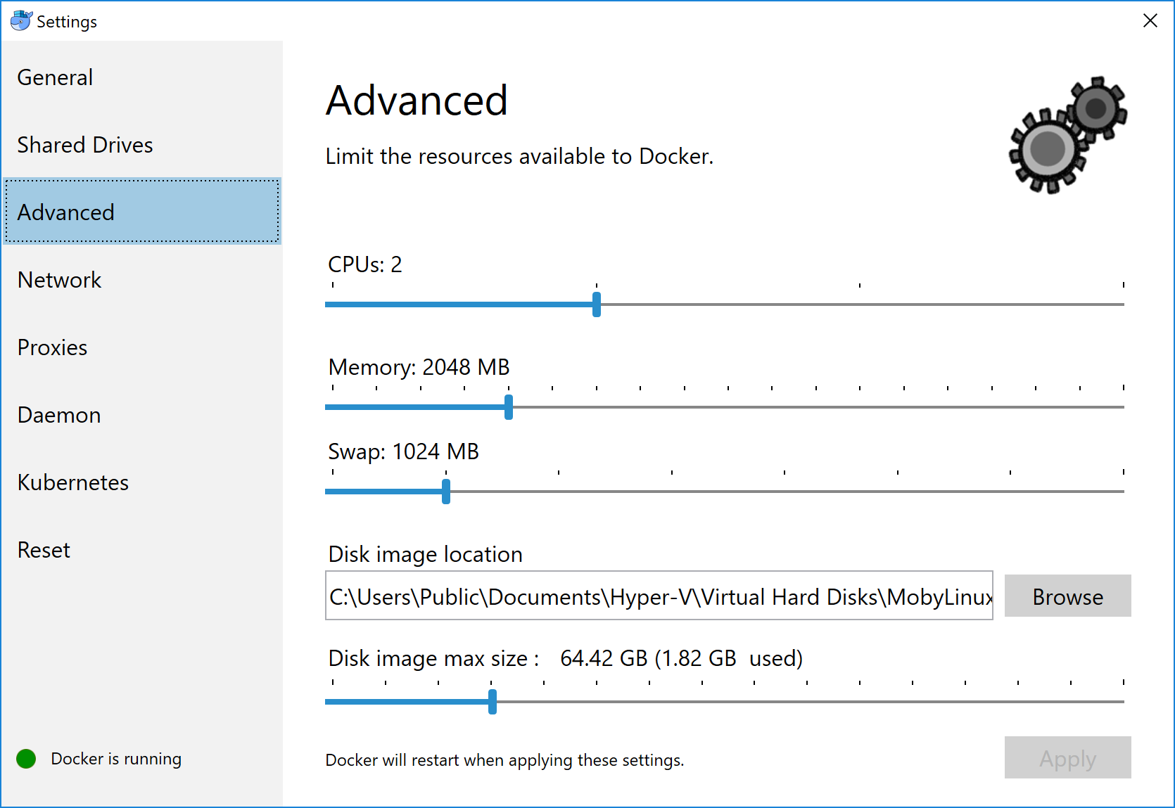 Docker Advanced Settings