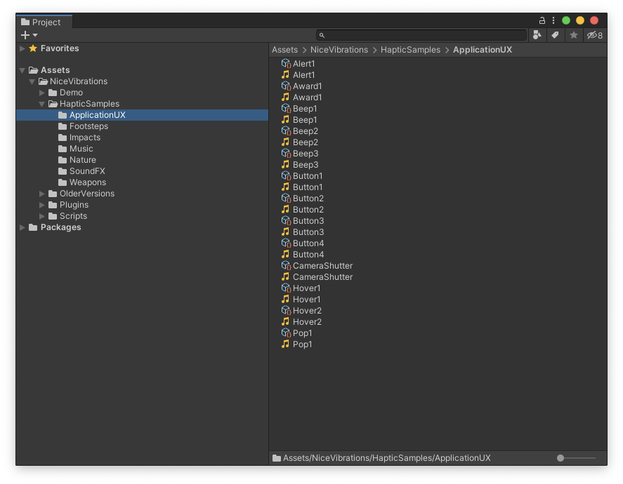 Haptics Samples folder content