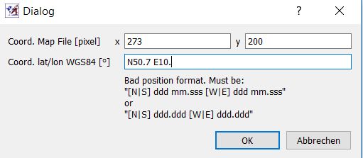 Input of WGS84 coordinates