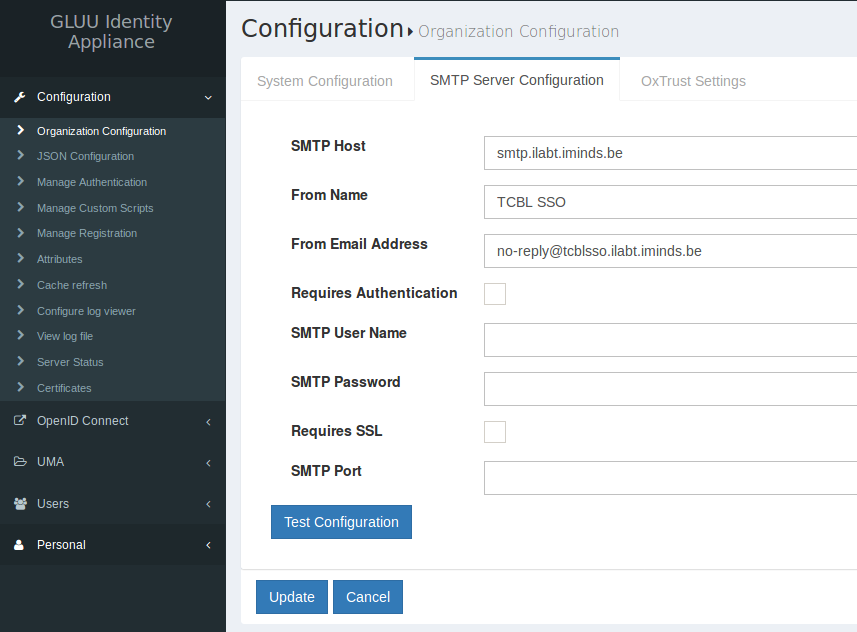 SMTP config