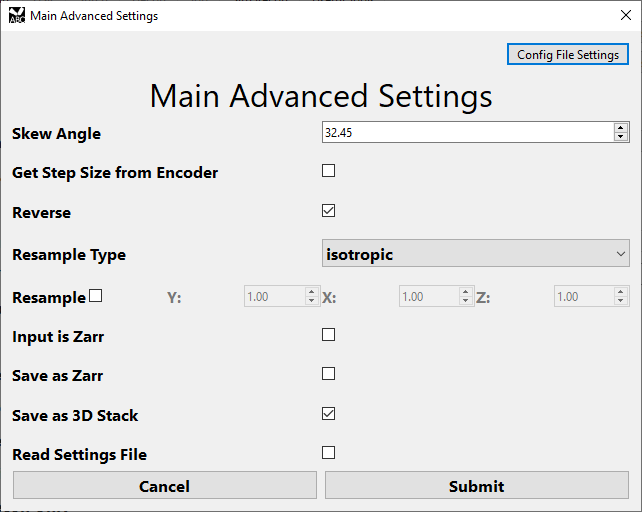 Main Advanced Settings