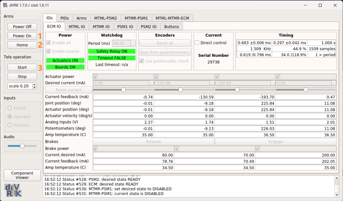 dvrk control panel