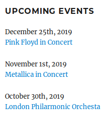 An example of upcoming events.