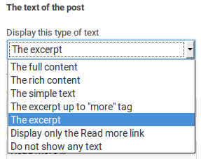 The dropdown menu for types of text