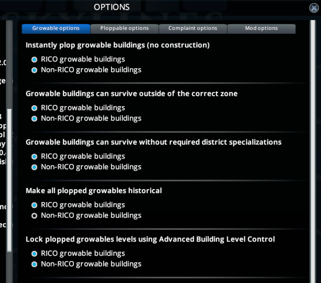 Growable options panel screenshot