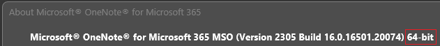 OneNote for Microsoft 365 bitness
