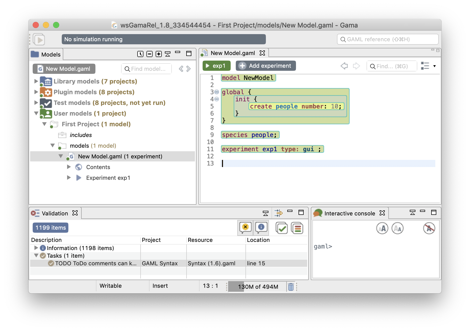 Edition of a model with the highlight of the code structure activated.